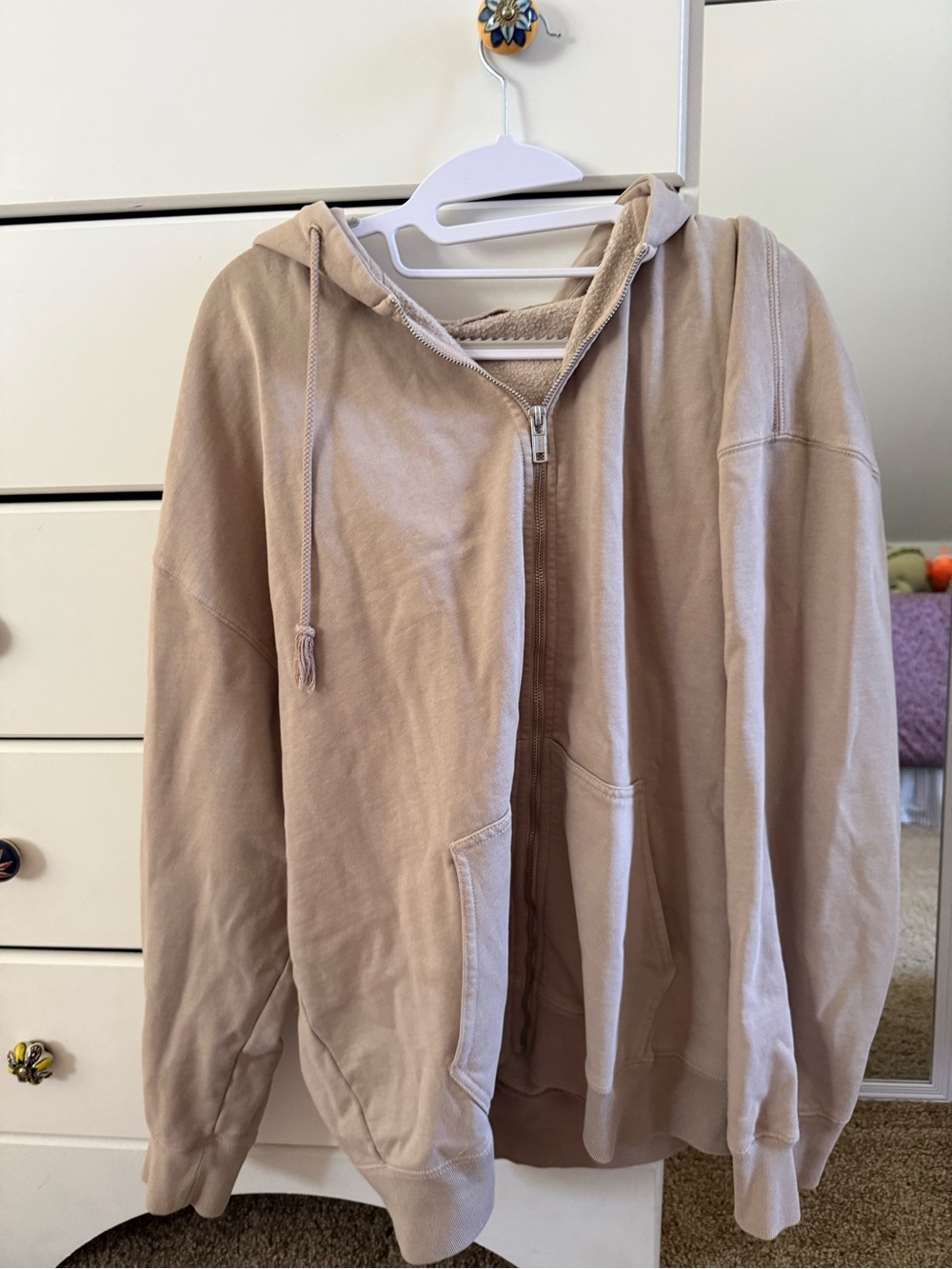 Brandy Melville Beige Zip-Up Hoodie